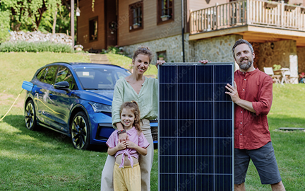 Family with Solar Panel