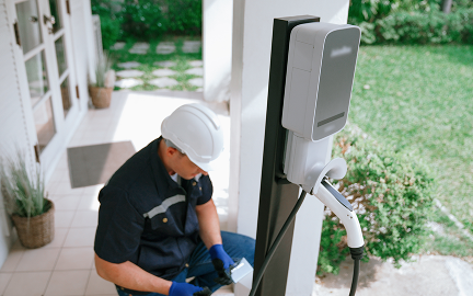 Technician completing EV charger installation
