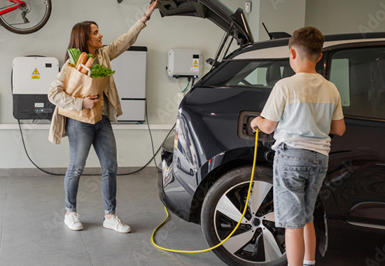 Home residential EV Charger being utilized in garage space