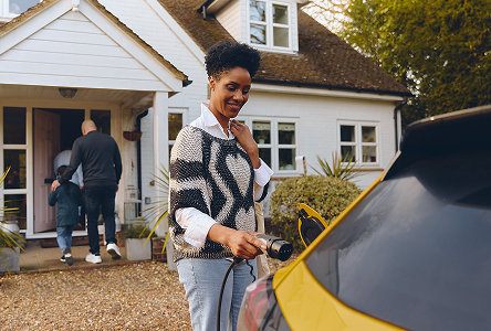 Woman charging EV with their Home charging system