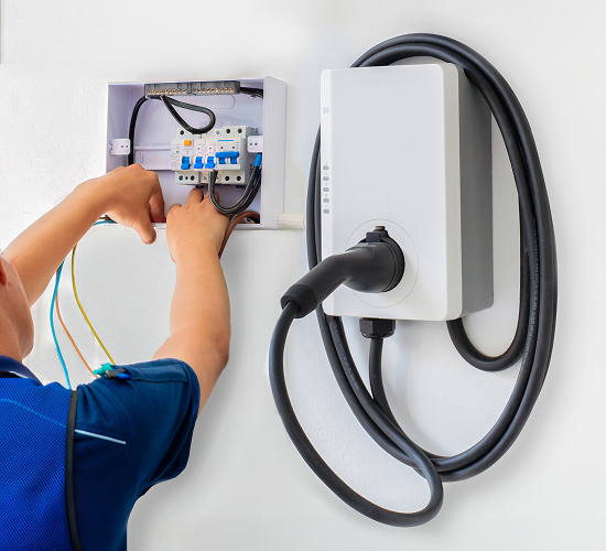 At home electric charger being installed